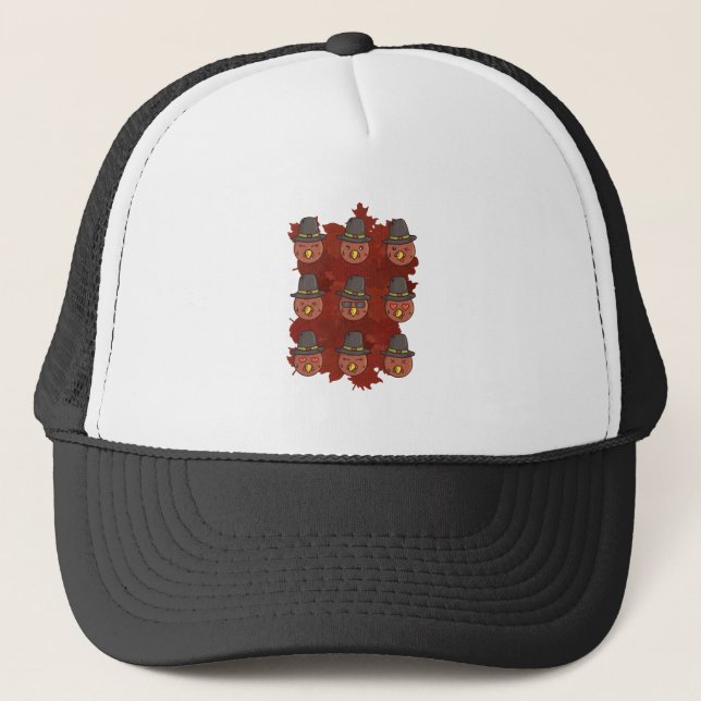 Thanksgiving Turkey Face Emoji Gift Trucker Hat (Front)