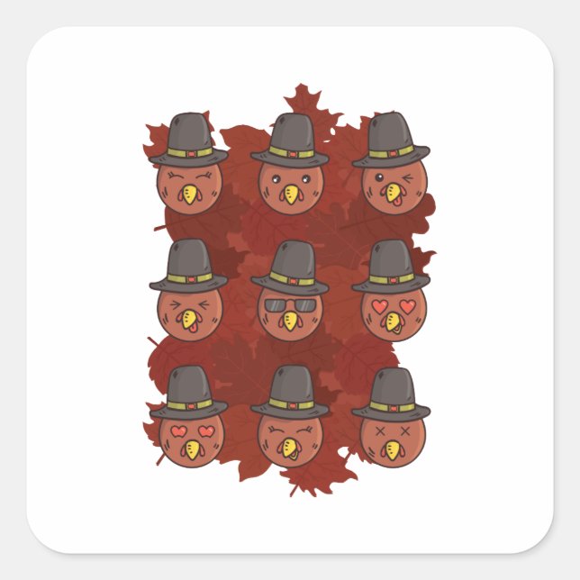 Thanksgiving Turkey Face Emoji  Square Sticker (Front)