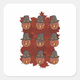 Thanksgiving Turkey Face Emoji  Square Sticker