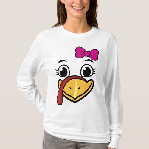 Thanksgiving Turkey Face Funny Pink Bow Cute Cool  T_Shirt