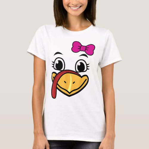 Thanksgiving Turkey Face Funny Pink Bow Cute Cool  T_Shirt