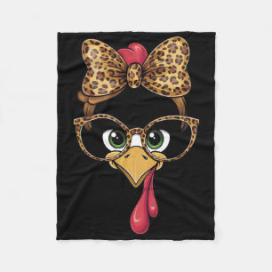 Thanksgiving Turkey Face Leopard Gles Women Girls Fleece Blanket