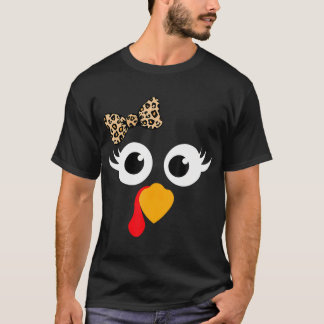 Thanksgiving Turkey Face Leopard Print Eyelashes T-Shirt