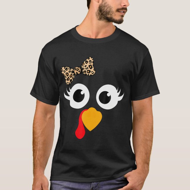 Thanksgiving Turkey Face Leopard Print Eyelashes T-Shirt (Front)