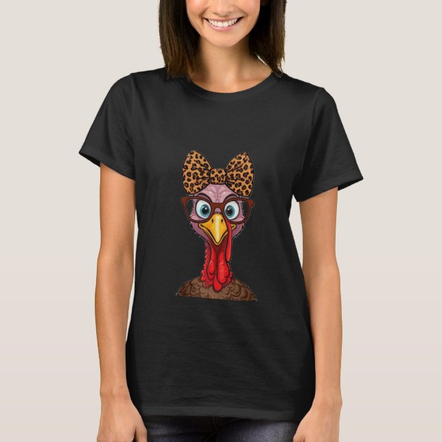 Thanksgiving Turkey Face Leopard Print Glasses  T-Shirt (Front)