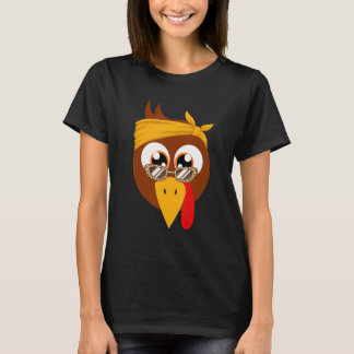 Thanksgiving Turkey Face Leopard Print Glasses Wom T-Shirt