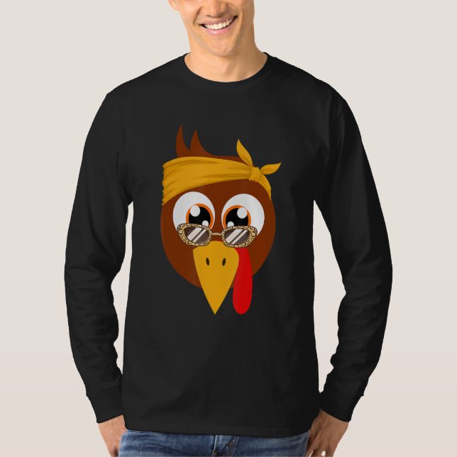 Thanksgiving Turkey Face Leopard Print Glasses Wom T-Shirt (Front)