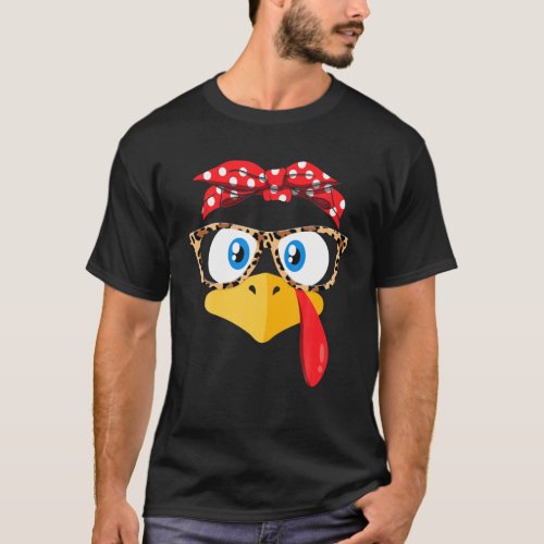 Thanksgiving Turkey Face Leopard Print Glasses Wom T_Shirt