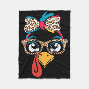Thanksgiving Turkey Face Leopard Print Gles Women Fleece Blanket