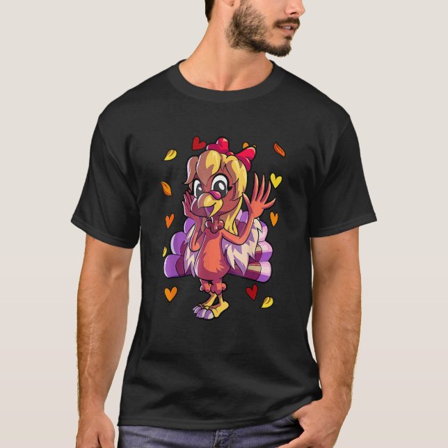 Thanksgiving Turkey Face Red Bow Girls Thanksgivin T-Shirt (Front)