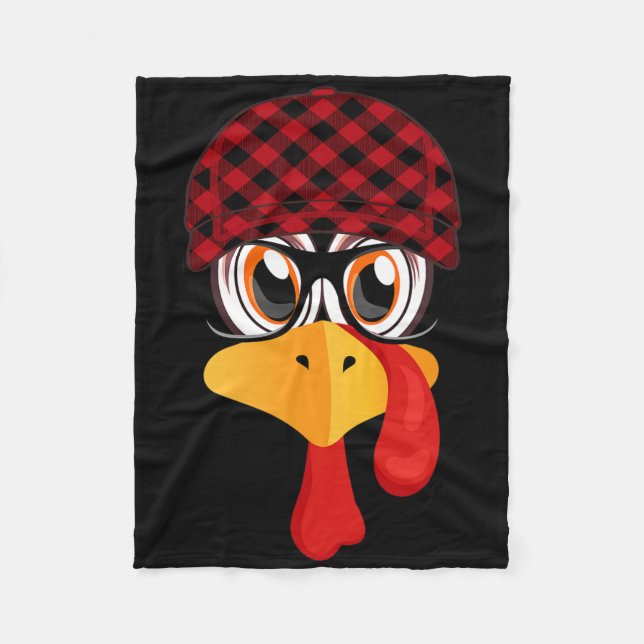 Thanksgiving Turkey Face With Fall Pattern Cap And Fleece Blanket (Front)