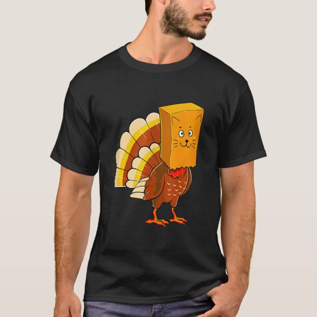 Thanksgiving Turkey Fake Cat Meow  Cat Thanksgivin T-Shirt (Front)
