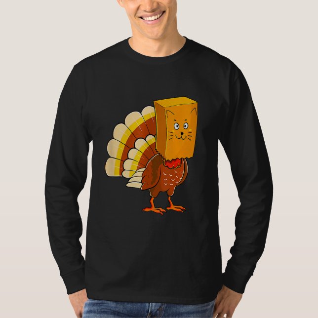 Thanksgiving Turkey Fake Cat Meow  Cat Thanksgivin T-Shirt (Front)