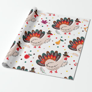Thanksgiving Turkey Fall Autumn Leaves Pattern Wrapping Paper