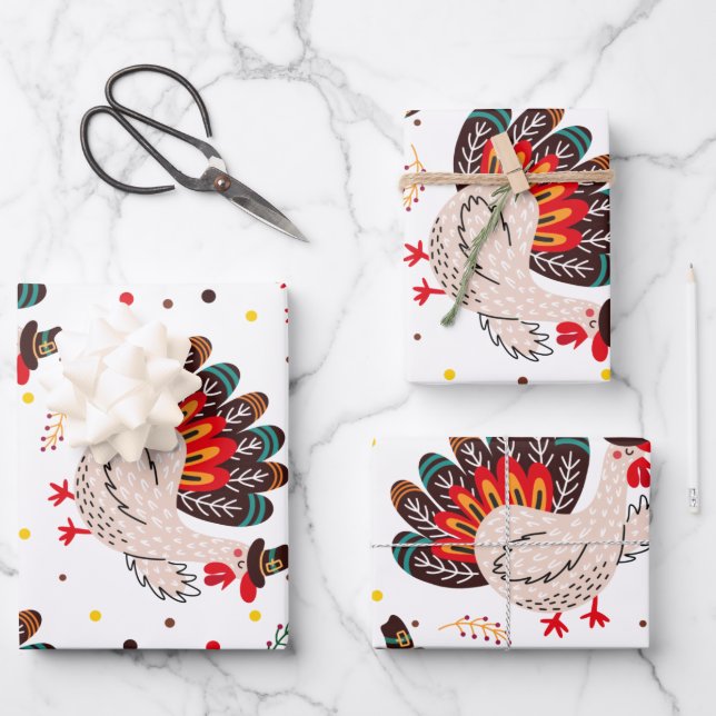 Thanksgiving Turkey Fall Autumn Leaves Pattern  Wrapping Paper Sheets (Front)