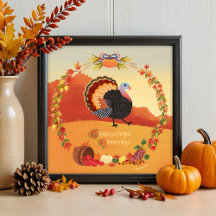 Thanksgiving Turkey Fall Harvest Round Art Print