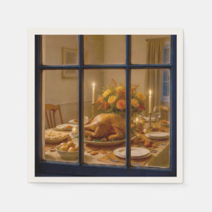 Thanksgiving Turkey Feast In Window Napkins