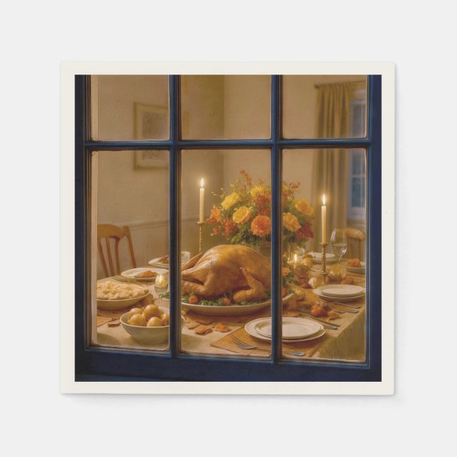 Thanksgiving Turkey Feast In Window Napkins (Front)