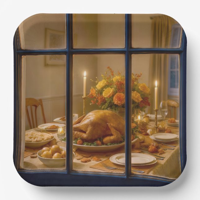 Thanksgiving Turkey Feast In Window Paper Plates (Front)