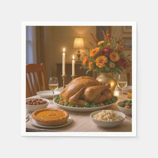 Thanksgiving Turkey Feast With Candles Napkins (Front)