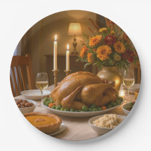 Thanksgiving Turkey Feast With Candles Paper Plates