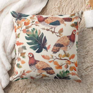 Thanksgiving Turkey Feather Autumn Pattern Throw Pillow