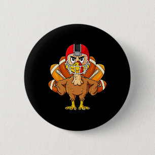 Thanksgiving Turkey Football Player Fun Boys Girls Button