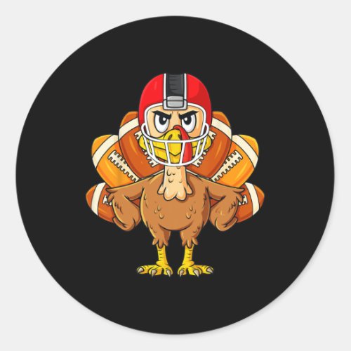 Thanksgiving Turkey Football Player Fun Boys Girls Classic Round Sticker