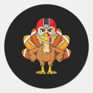 Thanksgiving Turkey Football Player Fun Boys Girls Classic Round Sticker