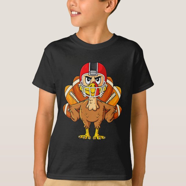 Thanksgiving Turkey Football Player Fun Boys Girls T-Shirt (Front)
