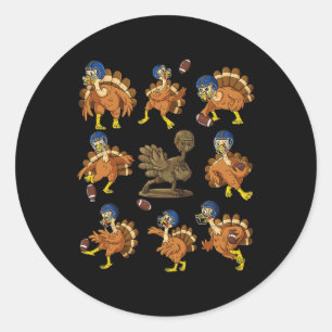 Thanksgiving Turkey Football Players Receiver Quar Classic Round Sticker