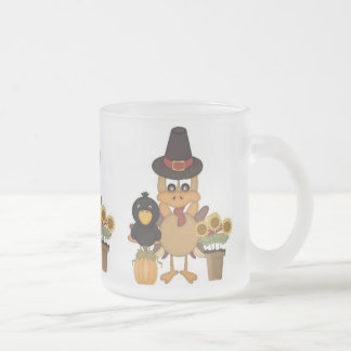 Thanksgiving Turkey Friends Frosted Glass Coffee Mug