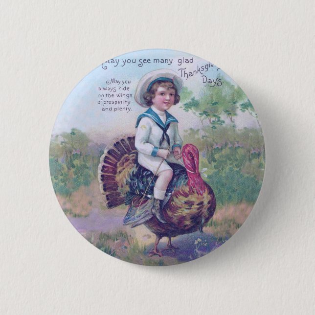 Thanksgiving Turkey Funny Children Button (Front)