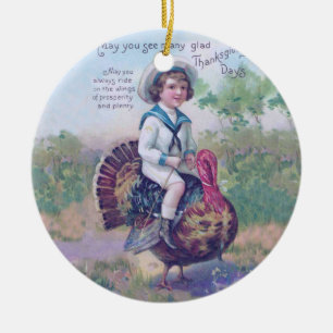 Thanksgiving Turkey Funny Children Ceramic Ornament