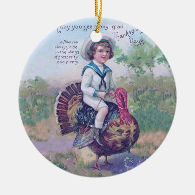 Thanksgiving Turkey Funny Children Ceramic Ornament (Front)