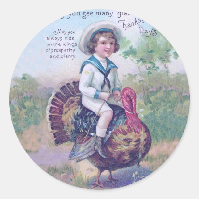 Thanksgiving Turkey Funny Children Classic Round Sticker (Front)