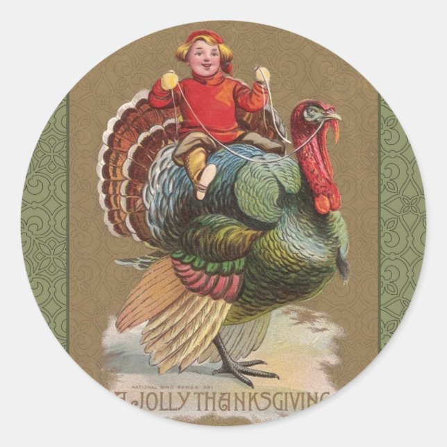 Thanksgiving Turkey Funny Children Classic Round Sticker (Front)