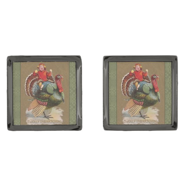 Thanksgiving Turkey Funny Children Cufflinks (Front)