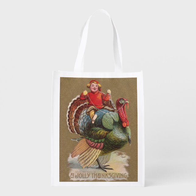Thanksgiving Turkey Funny Children Grocery Bag (Back)