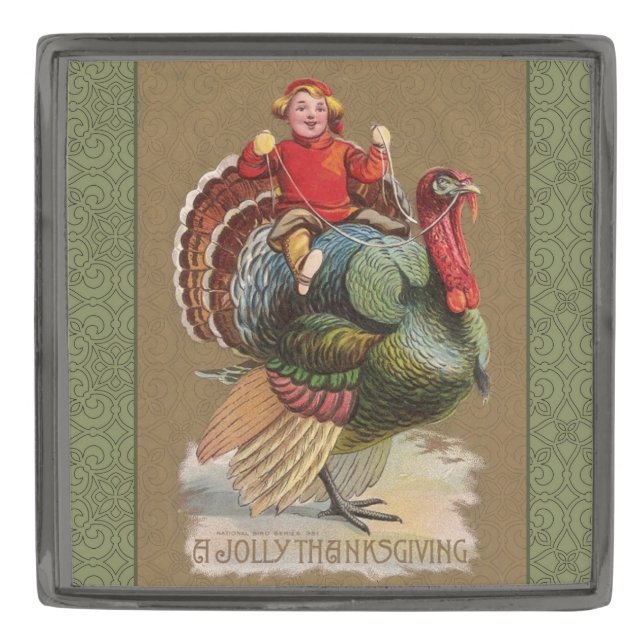 Thanksgiving Turkey Funny Children Gunmetal Finish Lapel Pin (Front)