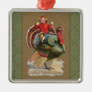 Thanksgiving Turkey Funny Children Metal Ornament