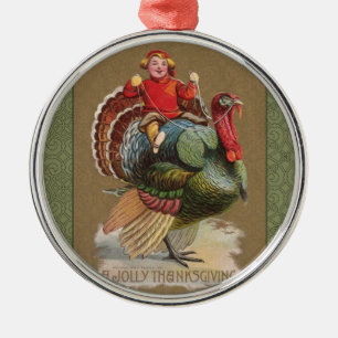 Thanksgiving Turkey Funny Children Metal Ornament