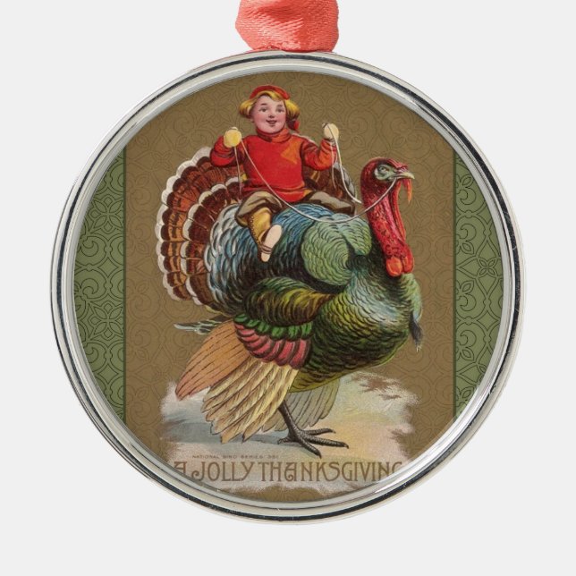 Thanksgiving Turkey Funny Children Metal Ornament (Front)