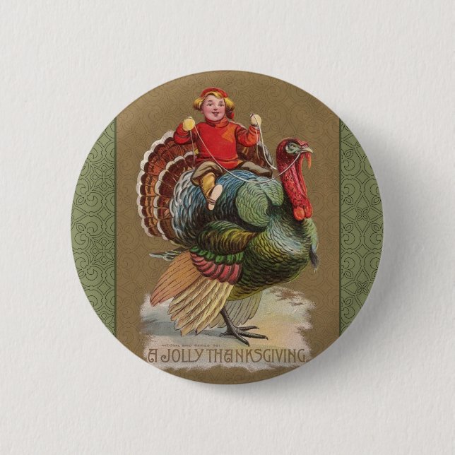 Thanksgiving Turkey Funny Children Pinback Button (Front)
