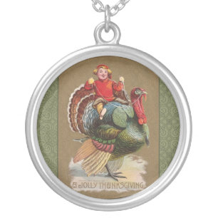 Thanksgiving Turkey Funny Children Silver Plated Necklace