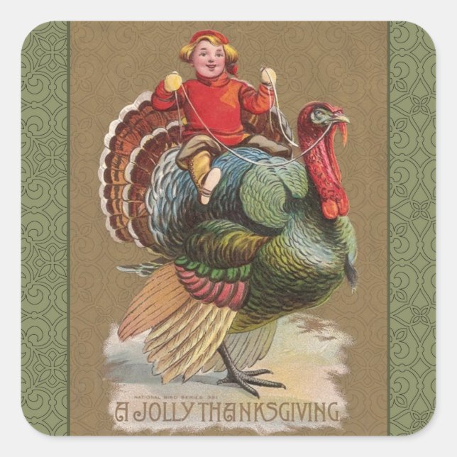Thanksgiving Turkey Funny Children Square Sticker (Front)