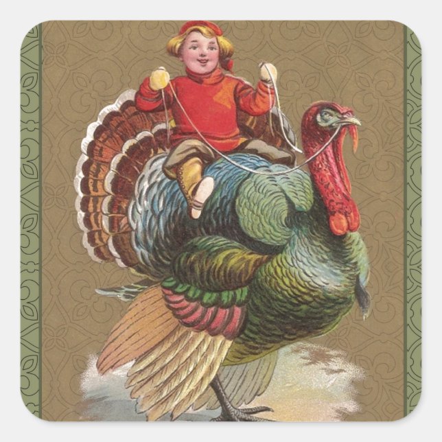 Thanksgiving Turkey Funny Children Square Sticker (Front)
