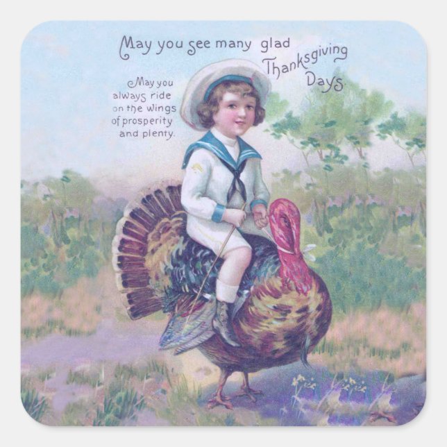 Thanksgiving Turkey Funny Children Square Sticker (Front)