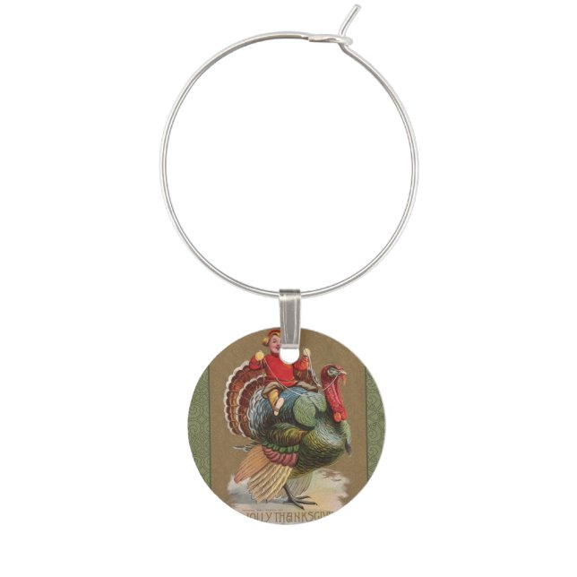 Thanksgiving Turkey Funny Children Wine Glass Charm (Front)