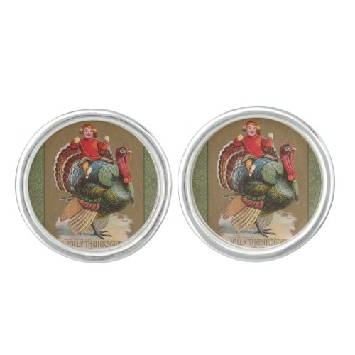 Thanksgiving Turkey Funny Vintage Greetings Cufflinks